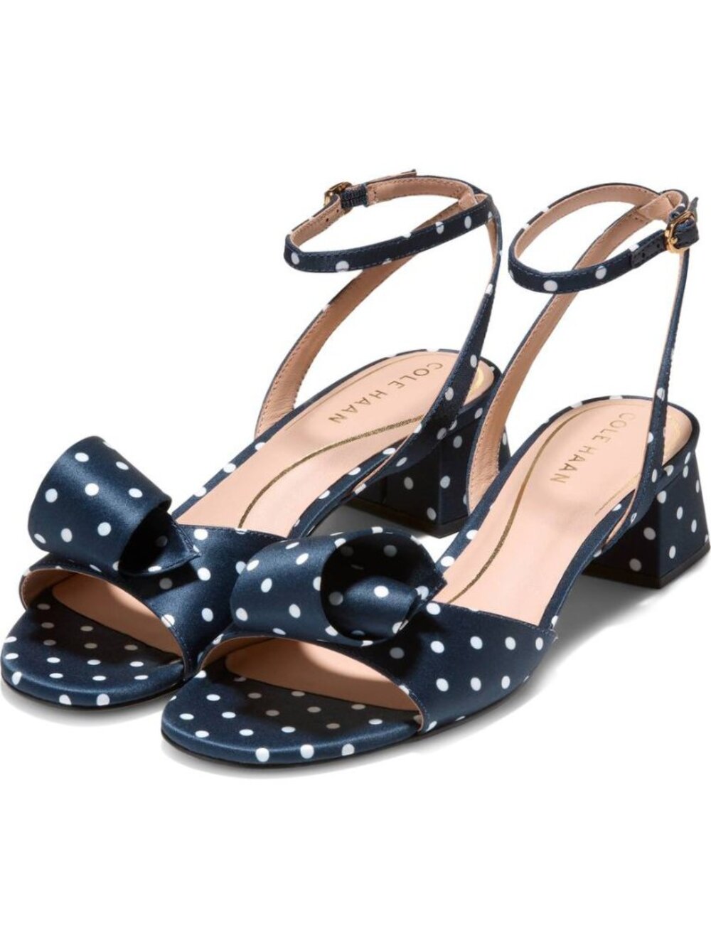 NWT Cole Haan Fanya Florette Sandals Navy White Polka Dot Satin Women’s Size 8